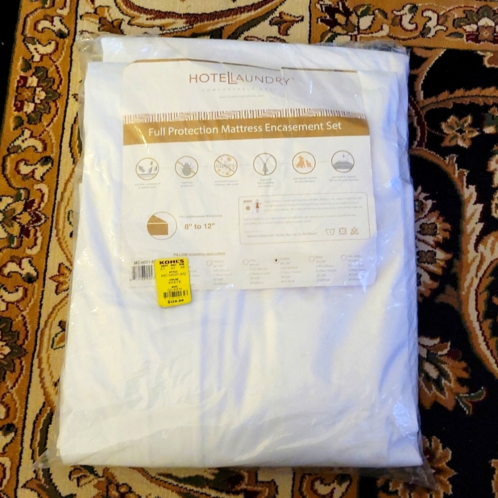 Hotel Laundry white full protection 8-12"  mattress encasement set Queen…New